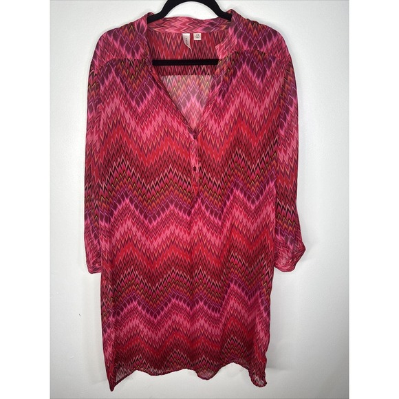 Tacera Multicolor Sheer Dress Swimsuit Coverup Sz 1X Chevron Geometric Boho - Picture 1 of 5